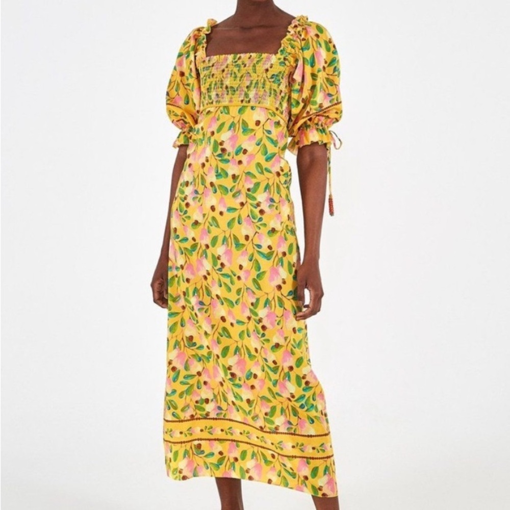 FARM Rio Vibrant Yellow Floral Midi Dress